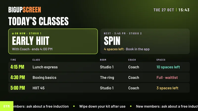 Today’s gym classes with spaces left